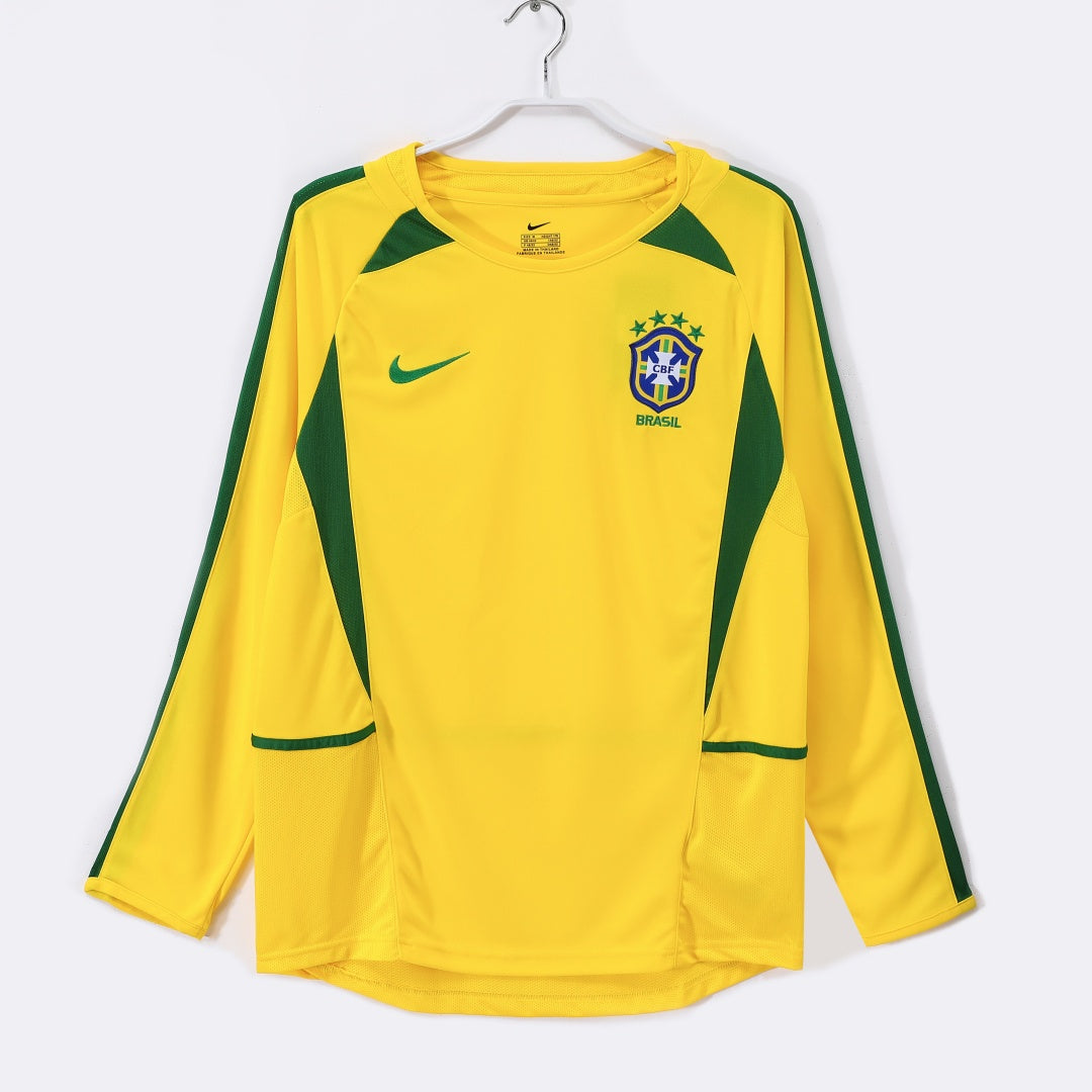 2002 Maillot Brésil Domicile Rétro Manches Longues
